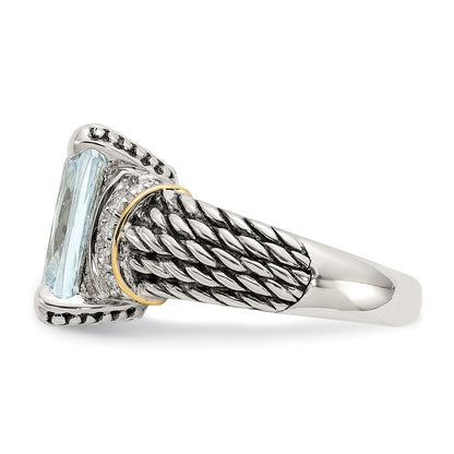 14K/silver Bicolor Ss 14K True Diamant & 8.10sky Blautopas Ring (size 6 Nur)