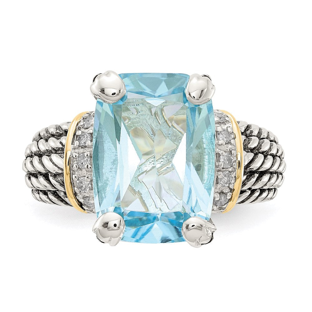 14K/silver Bicolor Ss 14K True Diamant & 8.10sky Blautopas Ring (size 6 Nur)