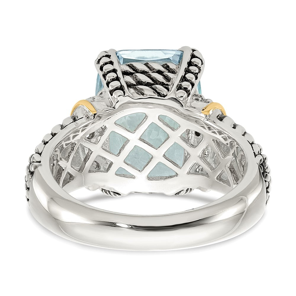 14K/silver Bicolor Ss 14K True Diamant & 8.10sky Blautopas Ring (size 6 Nur)