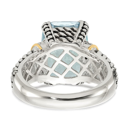 14K/silver Bicolor Ss 14K True Diamant & 8.10sky Blautopas Ring (size 6 Nur)