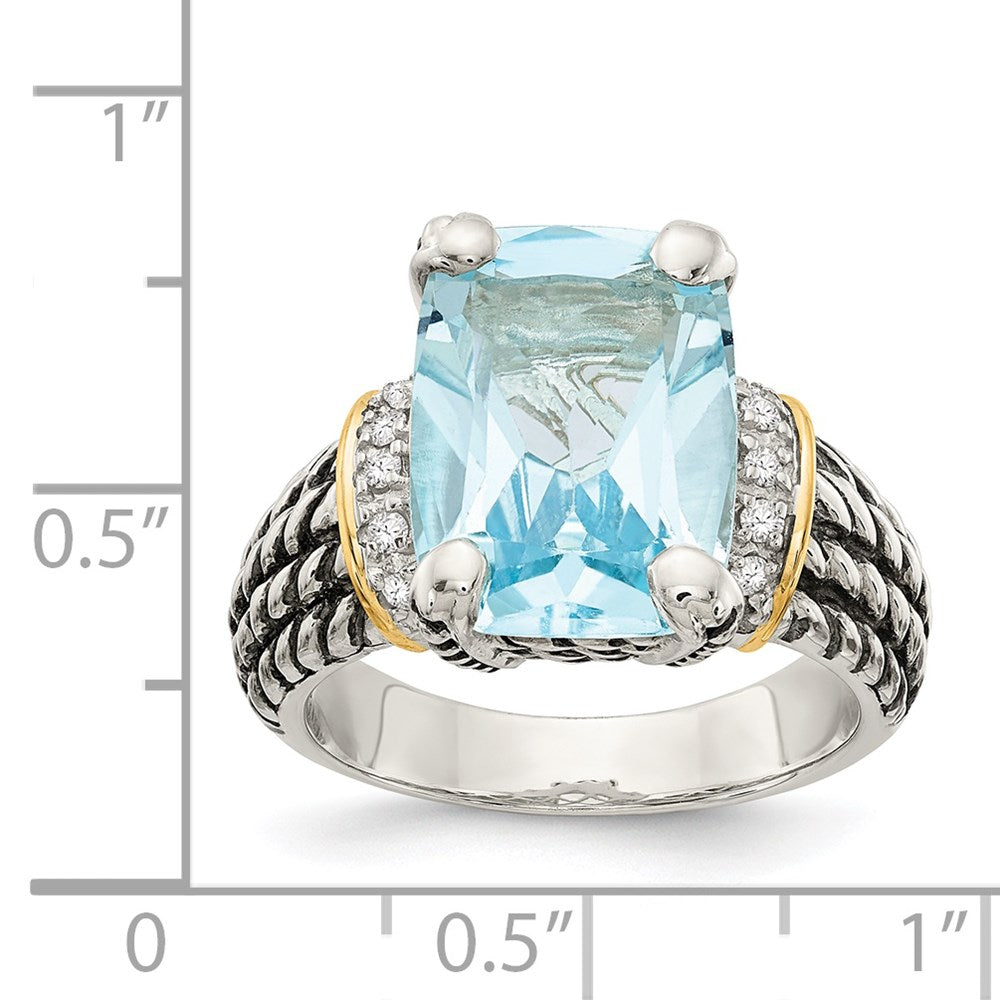 14K/silver Bicolor Ss 14K True Diamant & 8.10sky Blautopas Ring (size 6 Nur)