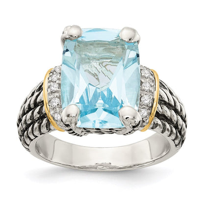 14K/silver Bicolor Ss 14K True Diamant & 8.10sky Blautopas Ring (size 6 Nur)