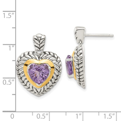 14K/silver Bicolor Sterlingsilber 14K Akzente Antikisiert Amethyst Herz Ohrringe