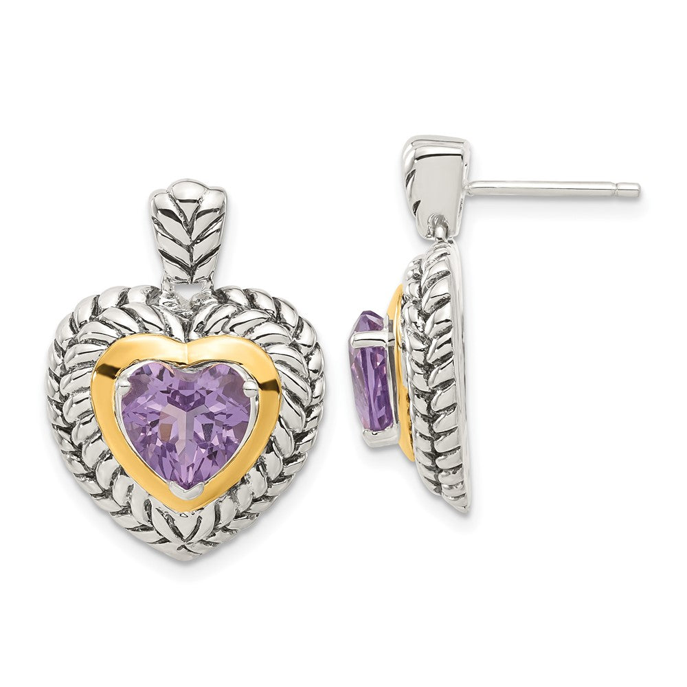 14K/silver Bicolor Sterlingsilber 14K Akzente Antikisiert Amethyst Herz Ohrringe
