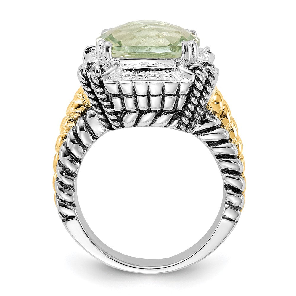 14K/silver Bicolor Sterlingsilber 14K Akzente Poliert & Antikisiert Grün Quarz Ring (size 8 Nur)