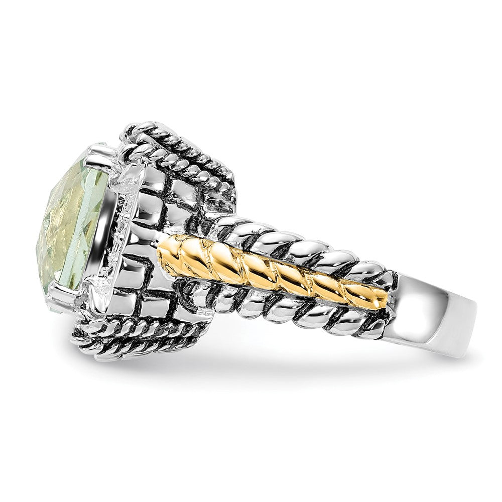 14K/silver Bicolor Sterlingsilber 14K Akzente Poliert & Antikisiert Grün Quarz Ring (size 8 Nur)