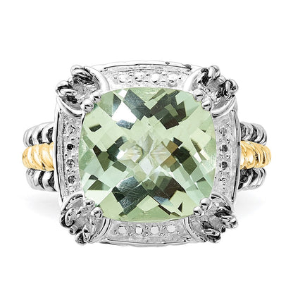 14K/silver Bicolor Sterlingsilber 14K Akzente Poliert & Antikisiert Grün Quarz Ring (size 8 Nur)