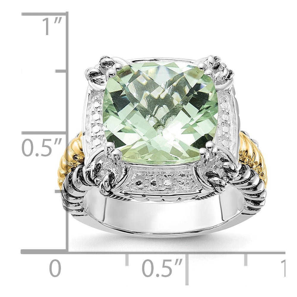 14K/silver Bicolor Sterlingsilber 14K Akzente Poliert & Antikisiert Grün Quarz Ring (size 8 Nur)