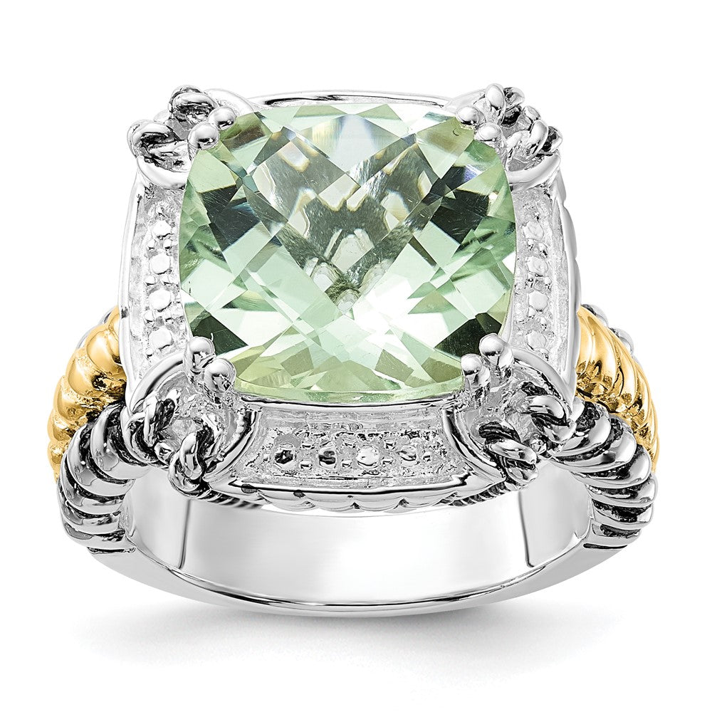 14K/silver Bicolor Sterlingsilber 14K Akzente Poliert & Antikisiert Grün Quarz Ring (size 8 Nur)