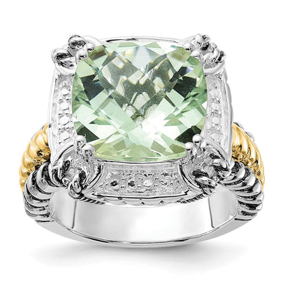14K/silver Bicolor Sterlingsilber 14K Akzente Poliert & Antikisiert Grün Quarz Ring (size 8 Nur)