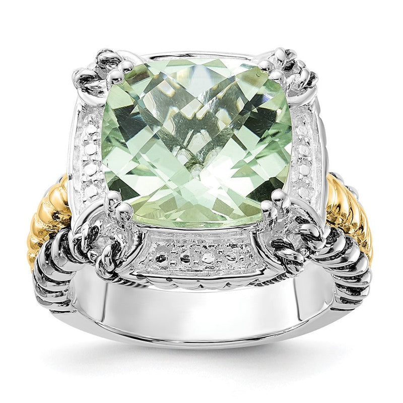 14K/silver Bicolor Sterlingsilber 14K Akzente Poliert & Antikisiert Grün Quarz Ring (size 8 Nur)