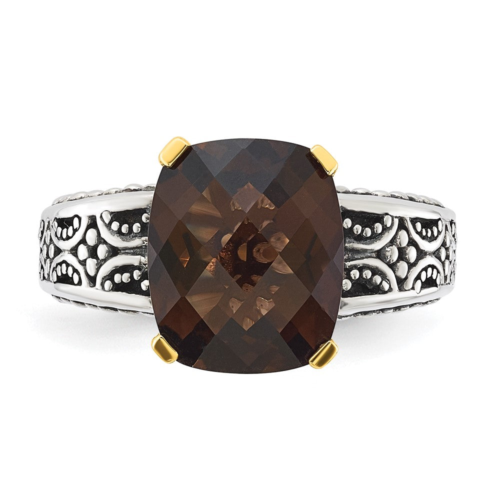 14K/silver Bicolor Sterlingsilber 14K Akzente Antikisiert Rauch Quarz Ring