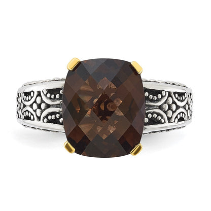 14K/silver Bicolor Sterlingsilber 14K Akzente Antikisiert Rauch Quarz Ring
