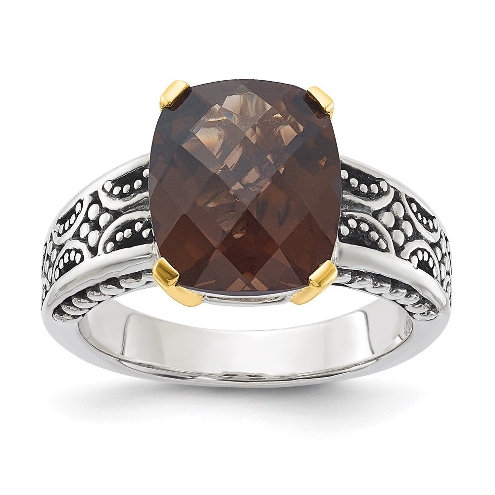 14K/silver Bicolor Sterlingsilber 14K Akzente Antikisiert Rauch Quarz Ring