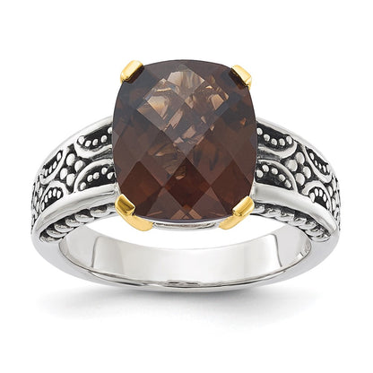 14K/silver Bicolor Sterlingsilber 14K Akzente Antikisiert Rauch Quarz Ring