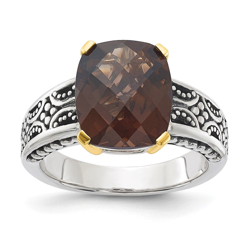 14K/silver Bicolor Sterlingsilber 14K Akzente Antikisiert Rauch Quarz Ring