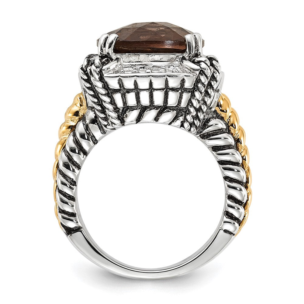 14K/silver Bicolor Sterlingsilber 14K Poliert & Antikisiert Rauch Quarz Ring (size 6 Nur)