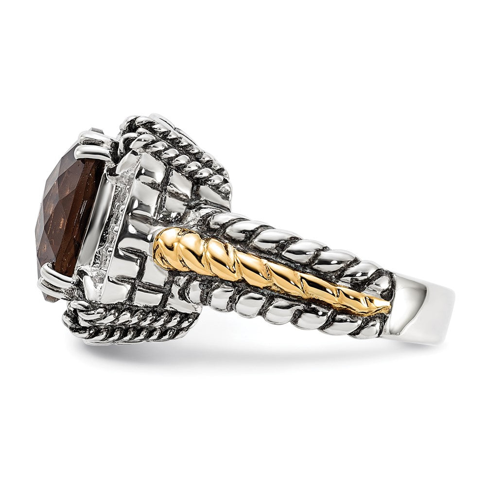14K/silver Bicolor Sterlingsilber 14K Poliert & Antikisiert Rauch Quarz Ring (size 6 Nur)