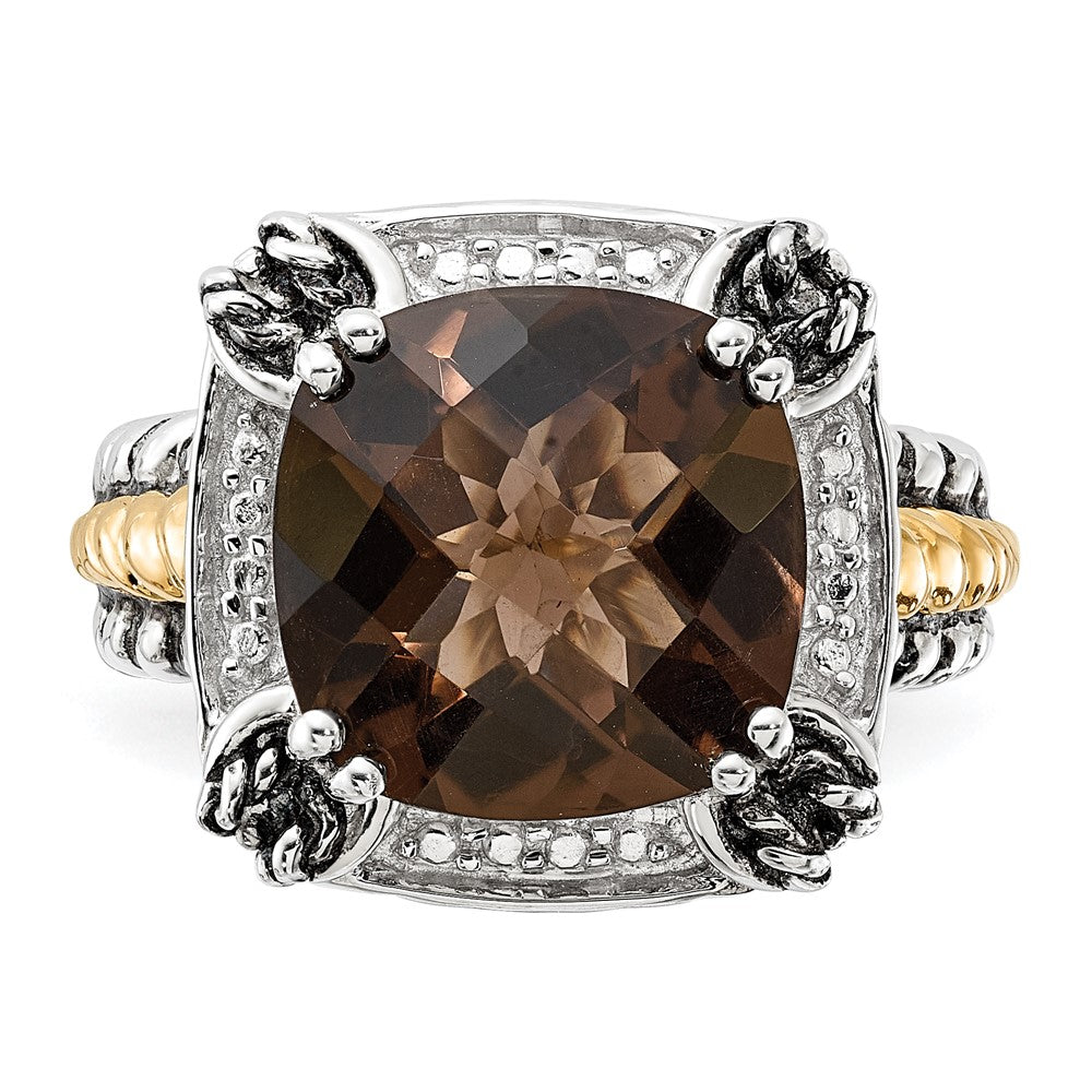 14K/silver Bicolor Sterlingsilber 14K Poliert & Antikisiert Rauch Quarz Ring (size 6 Nur)