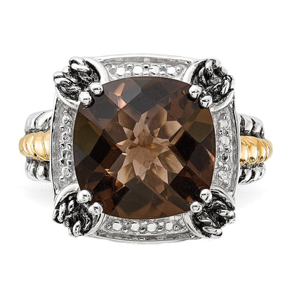 14K/silver Bicolor Sterlingsilber 14K Poliert & Antikisiert Rauch Quarz Ring (size 6 Nur)