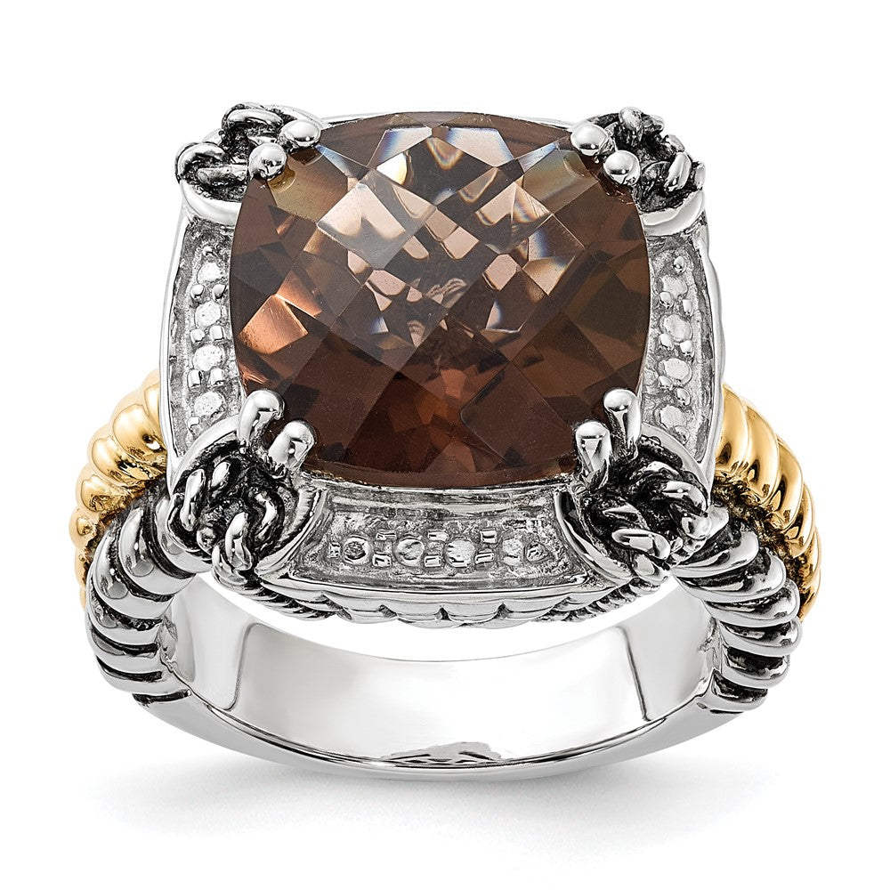 14K/silver Bicolor Sterlingsilber 14K Poliert & Antikisiert Rauch Quarz Ring (size 6 Nur)