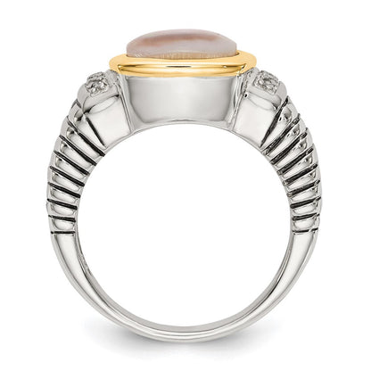 14K/silver Bicolor Shey Couture Sterlingsilber mit 14K Akzente Antikisiert Schwarz Perlmutt und Diamant Ring