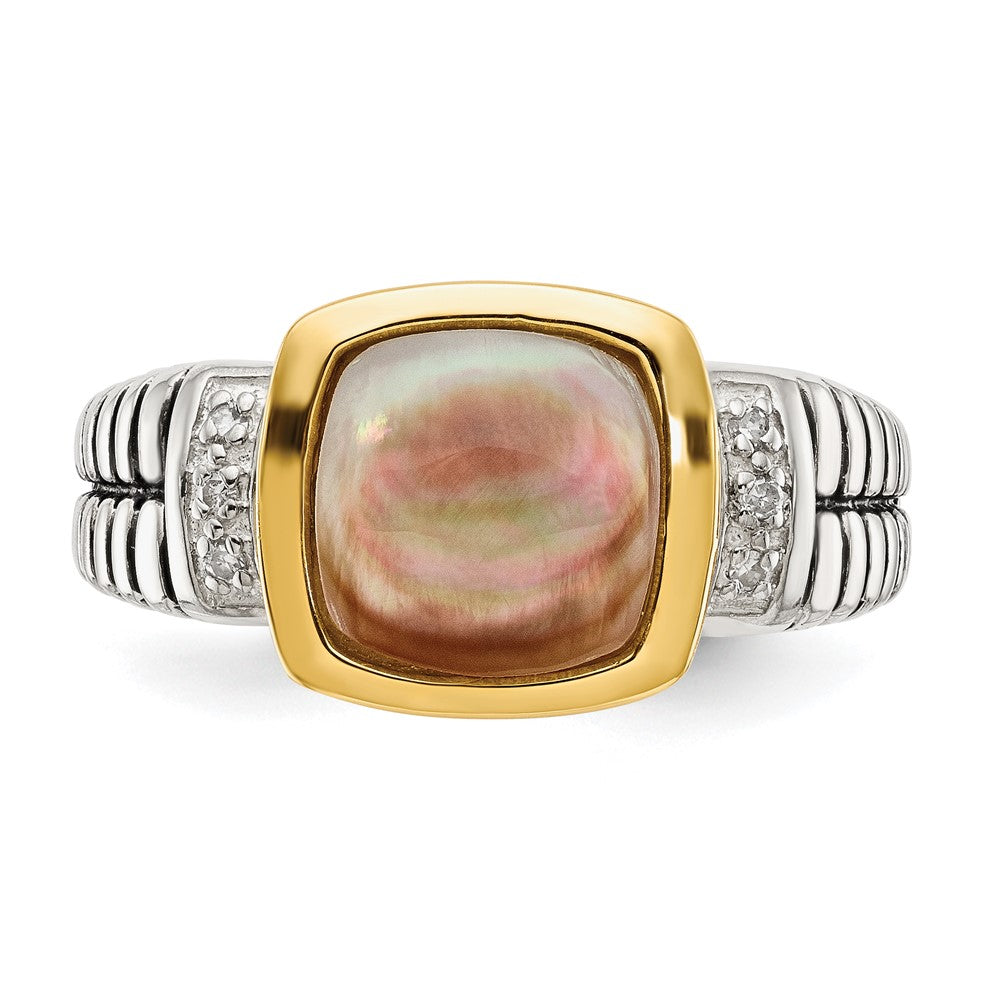 14K/silver Bicolor Shey Couture Sterlingsilber mit 14K Akzente Antikisiert Schwarz Perlmutt und Diamant Ring