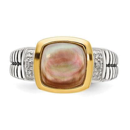 14K/silver Bicolor Shey Couture Sterlingsilber mit 14K Akzente Antikisiert Schwarz Perlmutt und Diamant Ring