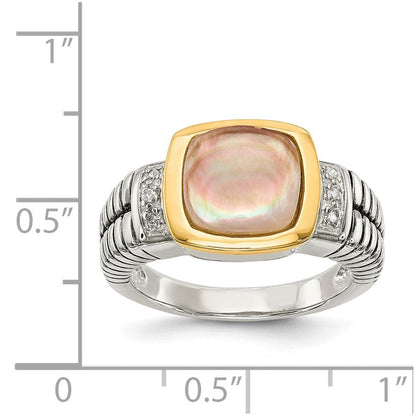 14K/silver Bicolor Shey Couture Sterlingsilber mit 14K Akzente Antikisiert Schwarz Perlmutt und Diamant Ring