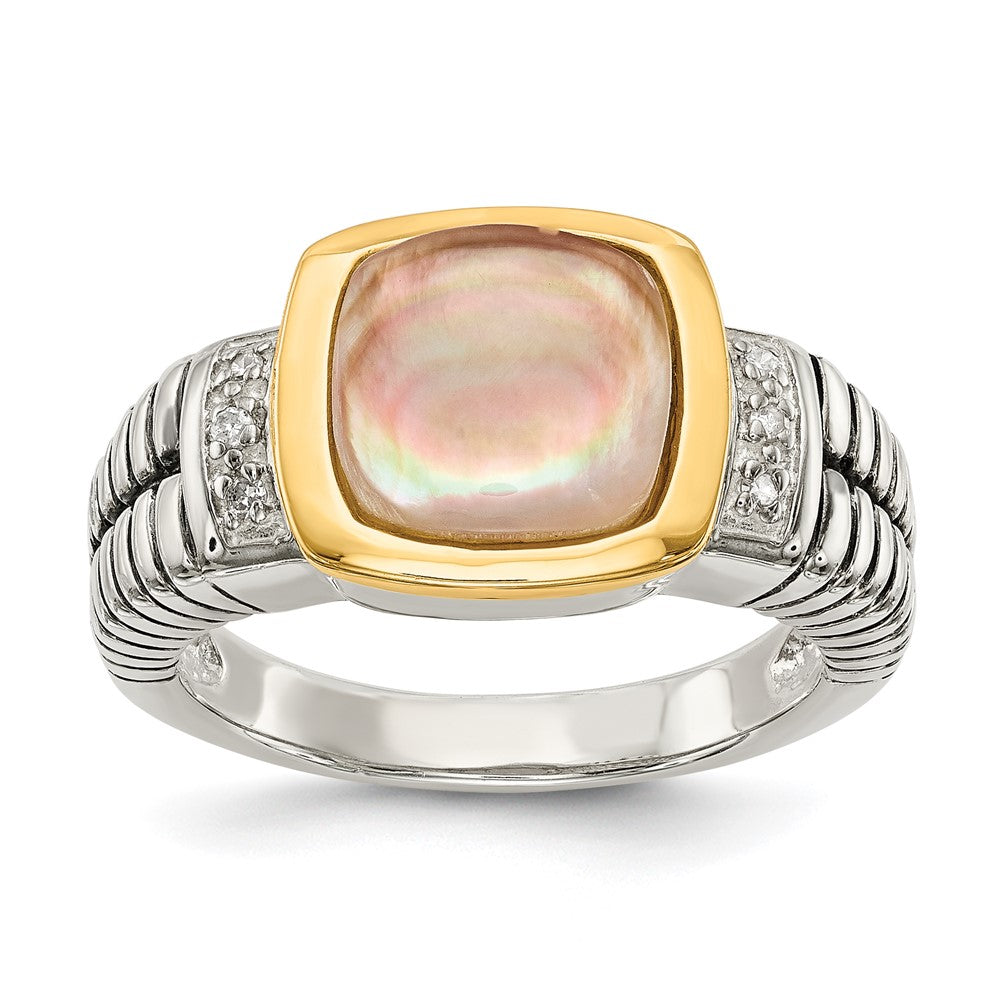 14K/silver Bicolor Shey Couture Sterlingsilber mit 14K Akzente Antikisiert Schwarz Perlmutt und Diamant Ring