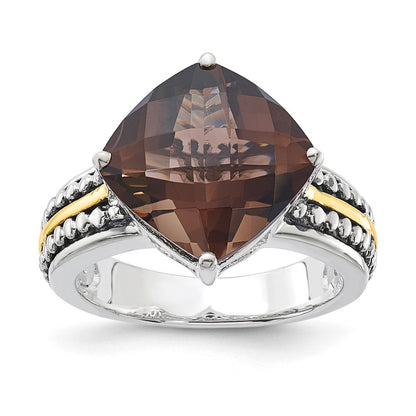 14K/silver Bicolor Sterlingsilber 14K Akzente Antikisiert Rauch Quarz Ring
