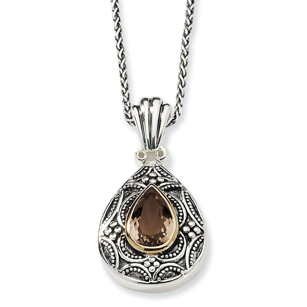 14K/silver Bicolor Sterlingsilber 14K Rauch Quarz 18 Zoll Halskette