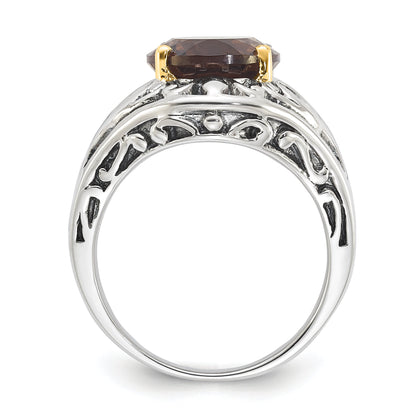 14K/silver Bicolor Sterlingsilber 14K Akzente Antikisiert Rauch Quarz Ring