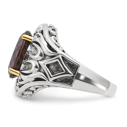 14K/silver Bicolor Sterlingsilber 14K Akzente Antikisiert Rauch Quarz Ring