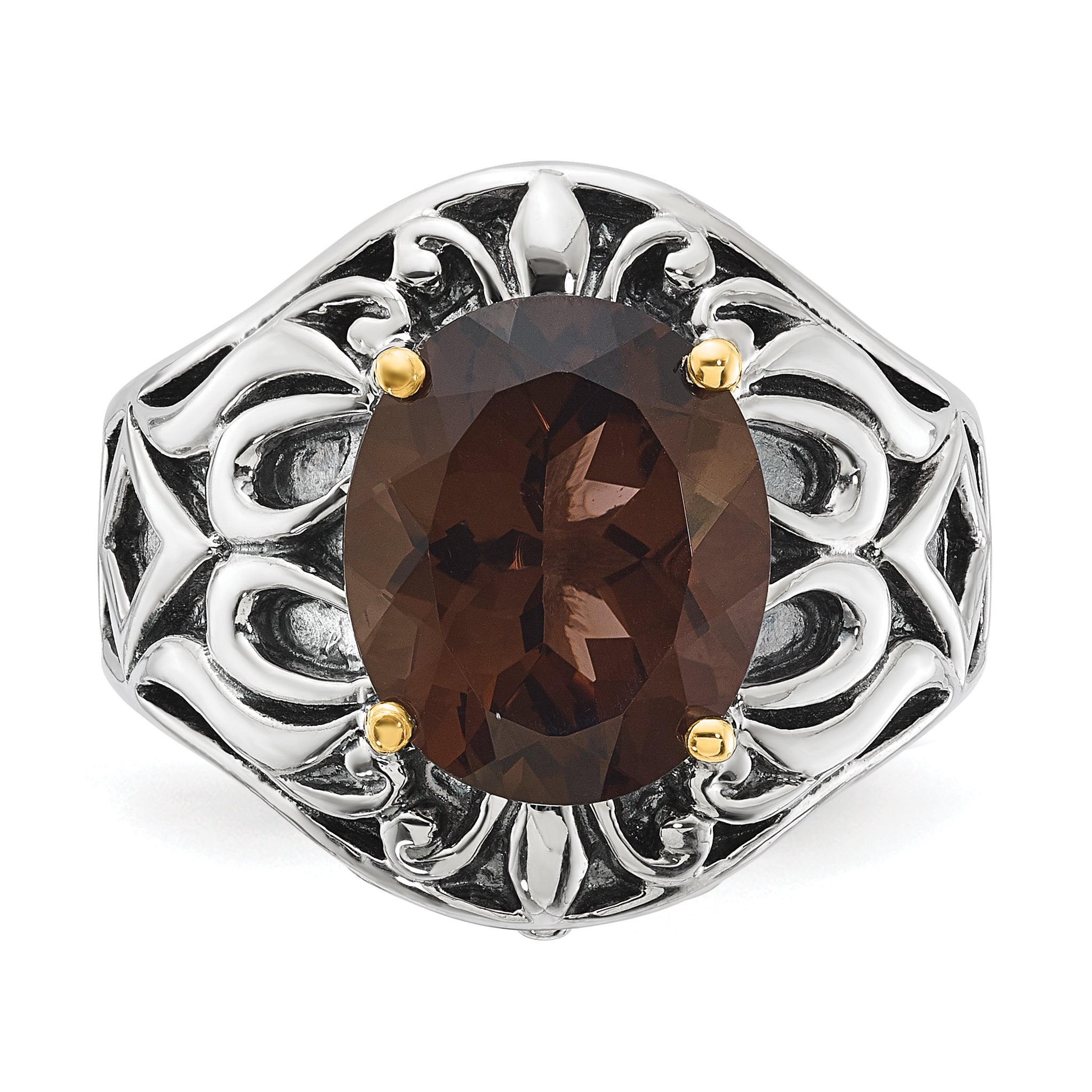 14K/silver Bicolor Sterlingsilber 14K Akzente Antikisiert Rauch Quarz Ring