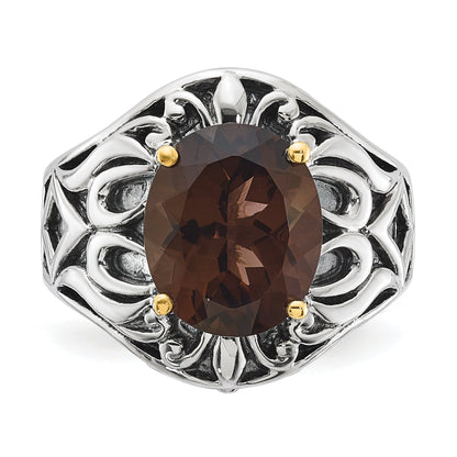 14K/silver Bicolor Sterlingsilber 14K Akzente Antikisiert Rauch Quarz Ring
