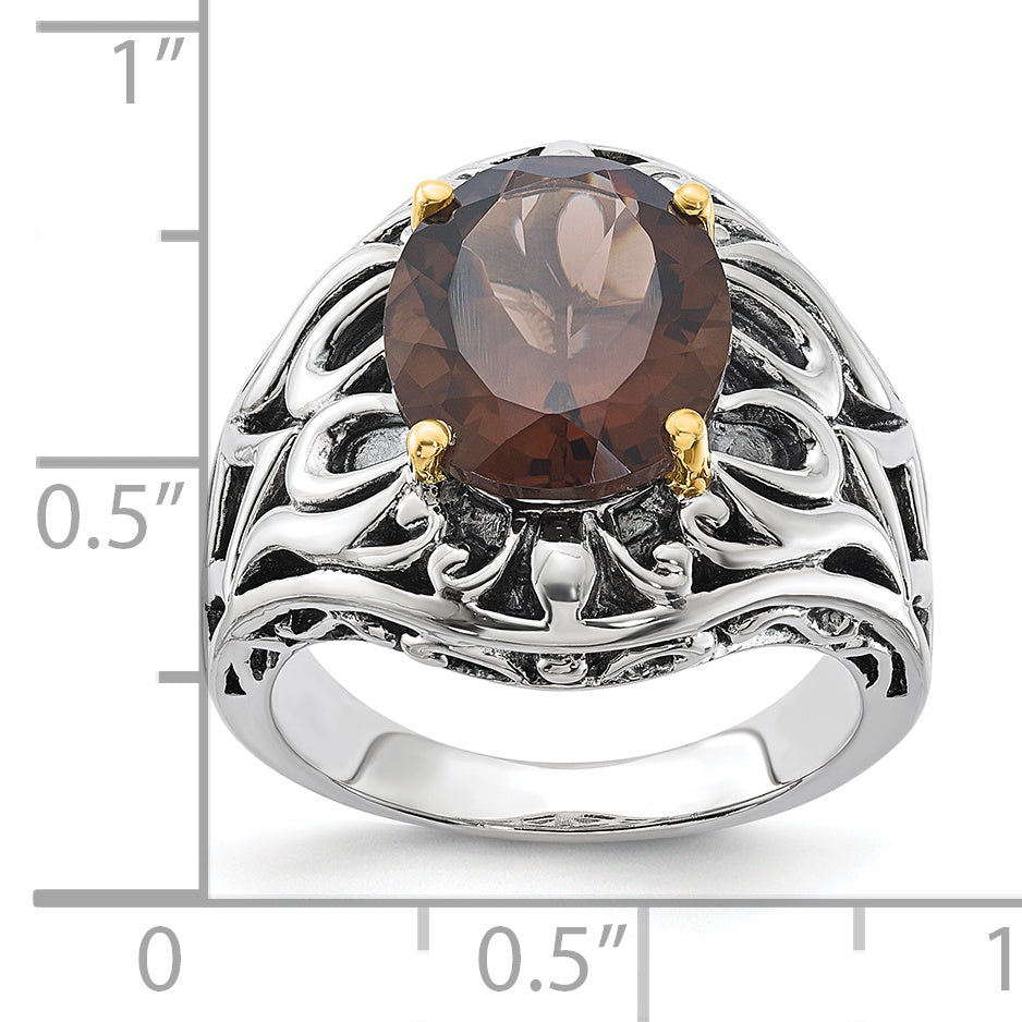 14K/silver Bicolor Sterlingsilber 14K Akzente Antikisiert Rauch Quarz Ring
