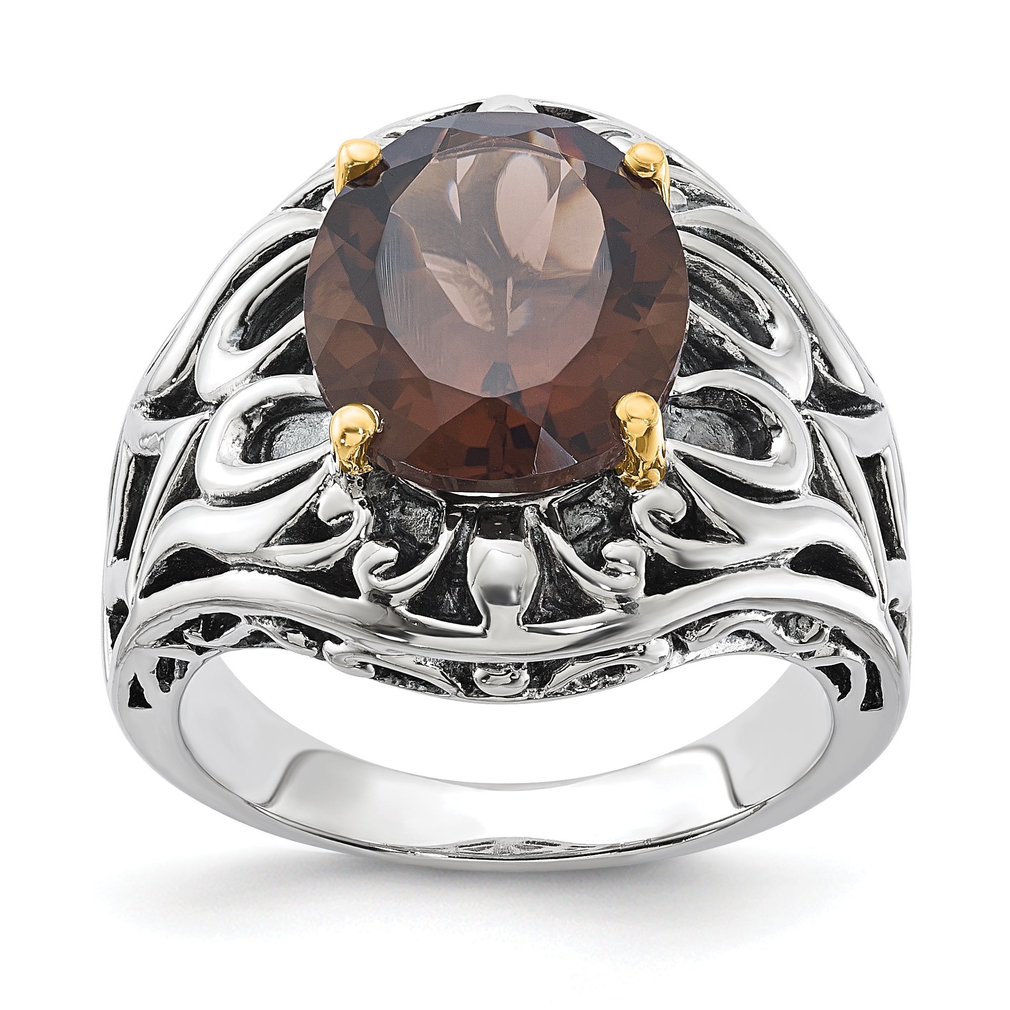 14K/silver Bicolor Sterlingsilber 14K Akzente Antikisiert Rauch Quarz Ring
