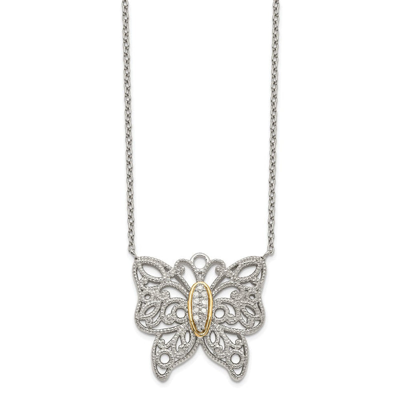 14K/silver Bicolor Shey Couture Sterlingsilber Rhodiniert mit 14K Akzente 18 Zoll Diamant Schmetterling Halskette