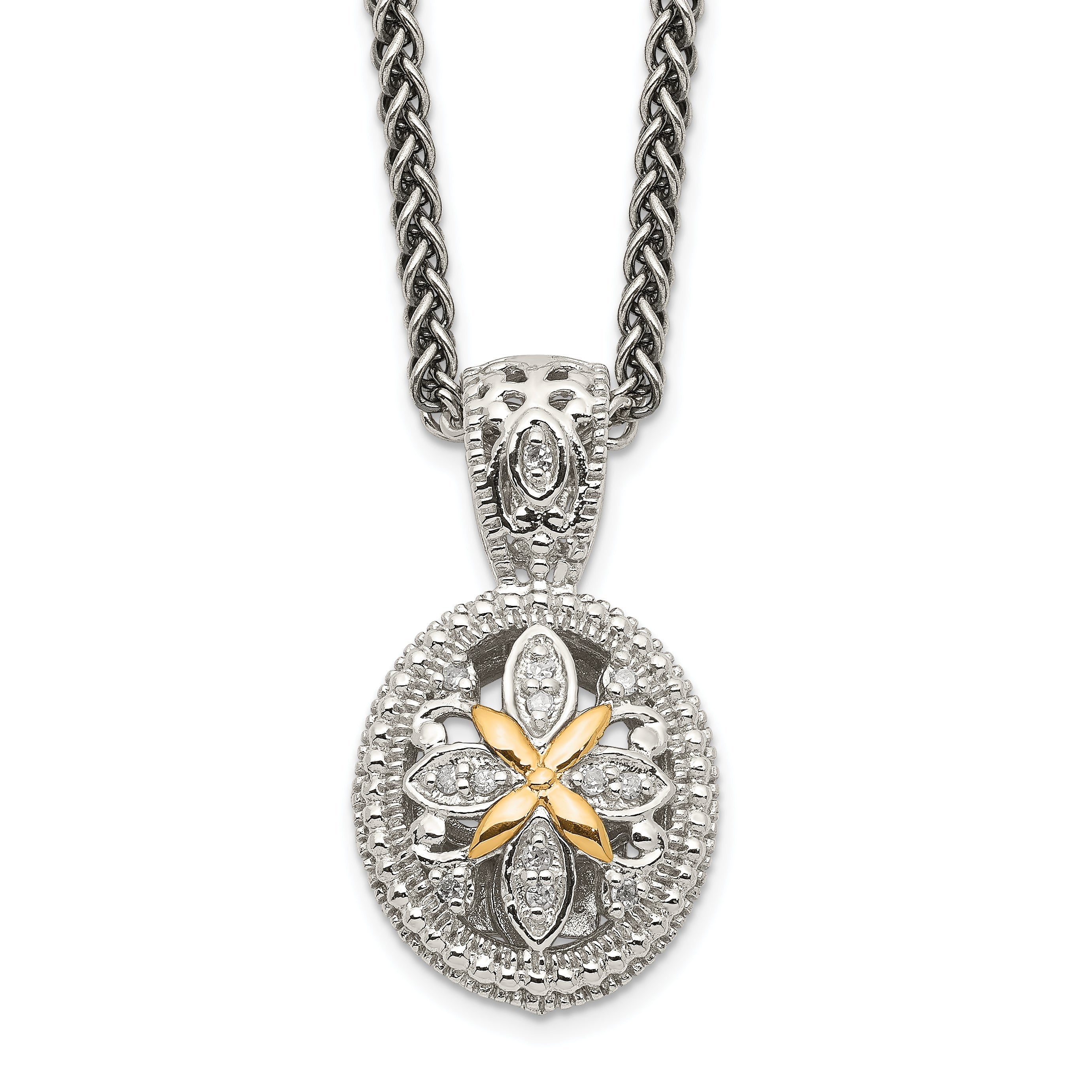 14K/silver Bicolor Shey Couture Sterlingsilber Antikisiert mit 14K Akzente 18 Zoll Diamant Halskette