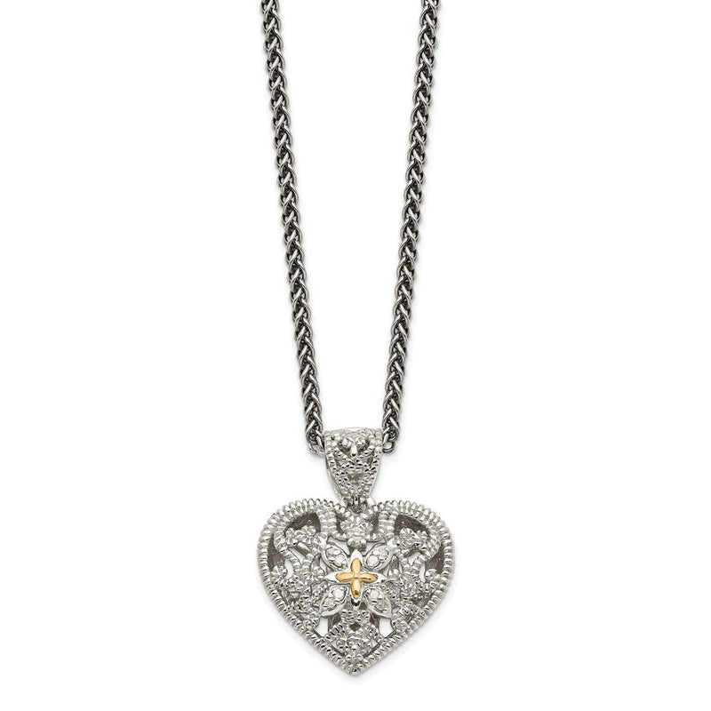 14K/silver Bicolor Shey Couture Sterlingsilber Antikisiert mit 14K Akzente 18 Zoll Diamant Vintage Herz Halskette
