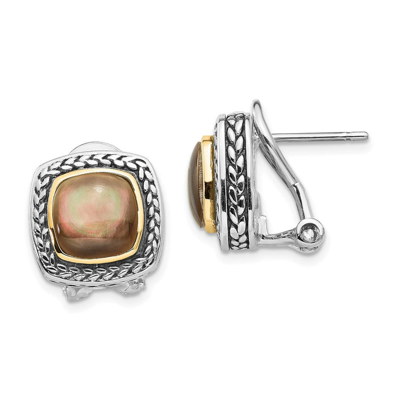 14K/silver Bicolor Shey Couture Sterlingsilber mit 14K Akzente Antikisiert Schwarz Perlmutt Omega Rückseite Ohrringe