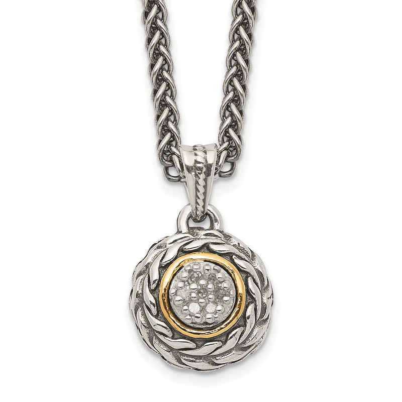 14K/silver Bicolor Shey Couture Sterlingsilber Antikisiert mit 14K Akzente 18 Zoll Diamant Rund Anhänger Halskette