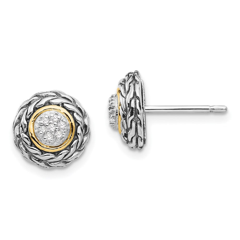 14K/silver Bicolor Shey Couture Sterlingsilber Antikisiert mit 14K Akzente Diamant Ohrstecker