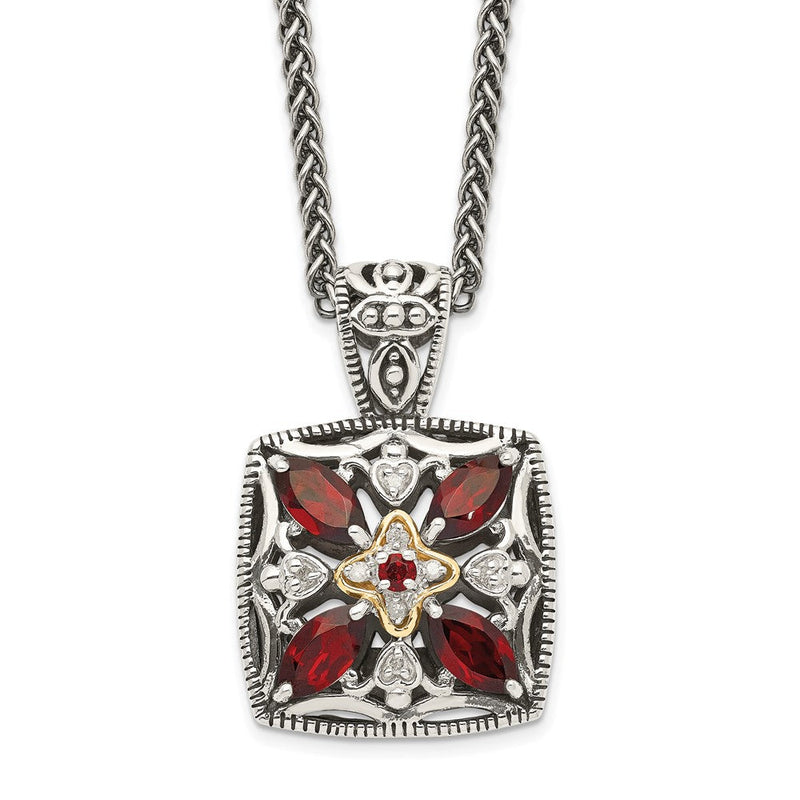14K/silver Bicolor Shey Couture Sterlingsilber mit 14K Akzente 18 Zoll Antikisiert Diamant und Marquise Granat Halskette