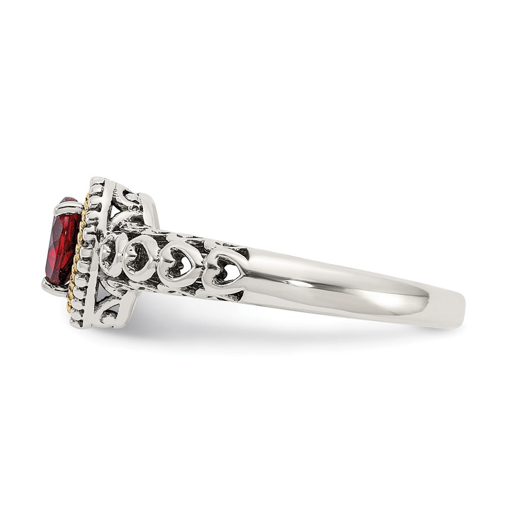 14K/silver Bicolor Shey Couture Sterlingsilber mit 14K Akzente Antikisiert Herz Granat Ring