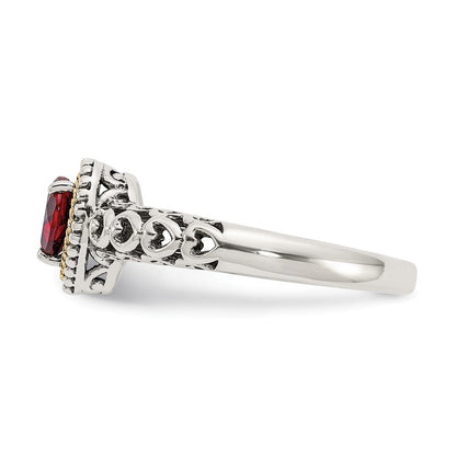 14K/silver Bicolor Shey Couture Sterlingsilber mit 14K Akzente Antikisiert Herz Granat Ring