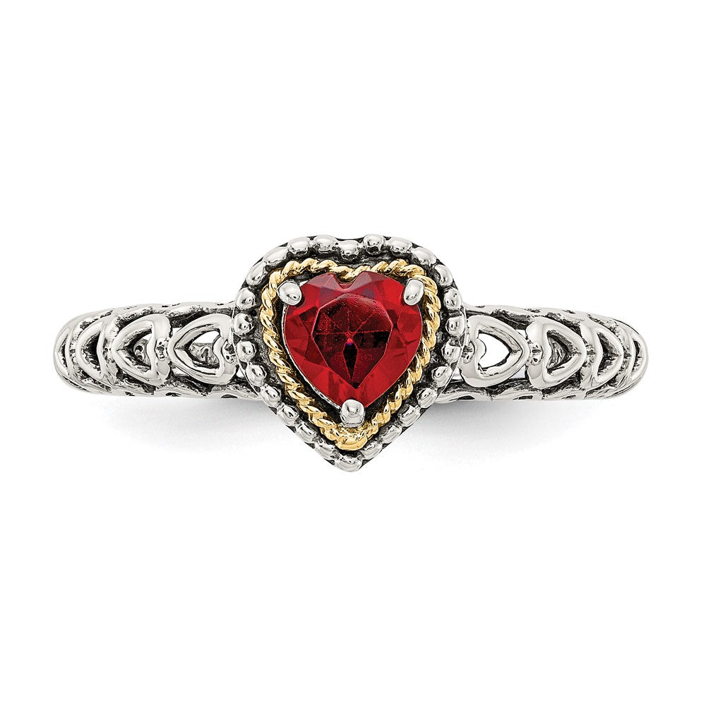 14K/silver Bicolor Shey Couture Sterlingsilber mit 14K Akzente Antikisiert Herz Granat Ring