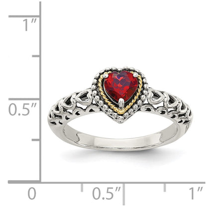 14K/silver Bicolor Shey Couture Sterlingsilber mit 14K Akzente Antikisiert Herz Granat Ring