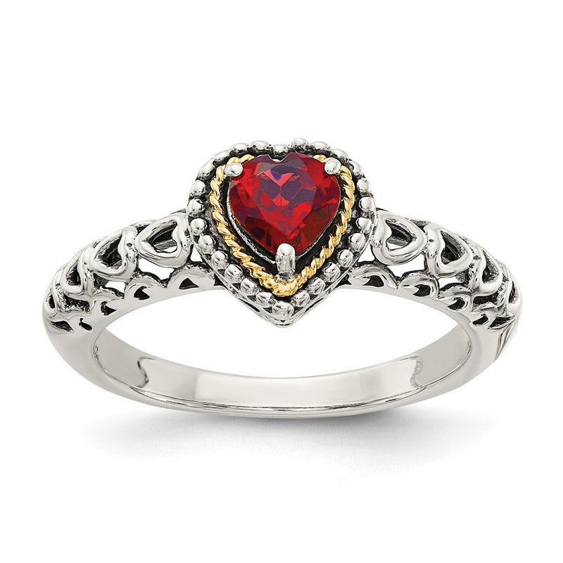 14K/silver Bicolor Shey Couture Sterlingsilber mit 14K Akzente Antikisiert Herz Granat Ring
